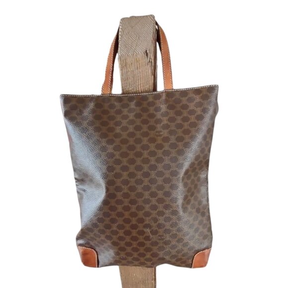 Celine Vintage Macadam Canvas PVC Leather Vertical Shopping Tote Bag - Picture 2 of 14